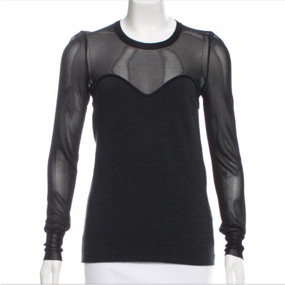 Isabel Marant Gray Wool Blend Sweater Top Black
Sheer Illusion Neck Sleeves 6
